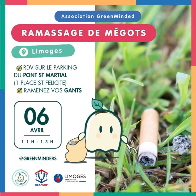 [LIMOGES : RAMASSAGE DE MEGOTS]➡ Le 06 avril 2024 de 11h à 13h
🥰 Ramassage de mégots organisé avec @hexacup_foot
📌 RDV sur le parking du pont st martial (1 place st félicité) à LimogesPas d'inscription, venir avec des gants de ramassage/jardinage/sécurité#megots #cleanup #BeatPlasticPollution #zerowaste #onestpret #leplastiquenonmerci #zerodechet #environnement #recyclage #cleanwalker #megot #greenminded #ecologie #tousacteurs #zerowaste  #rienneseperdtoutsetransforme #injusticeclimatique #jepeuxpasjaiclimat #grevepourleclimat #youth4climate #marchepourleclimat #onestpluschaudqueleclimat #savetheplanet #cendrier #tabac #pollution #onlacherien